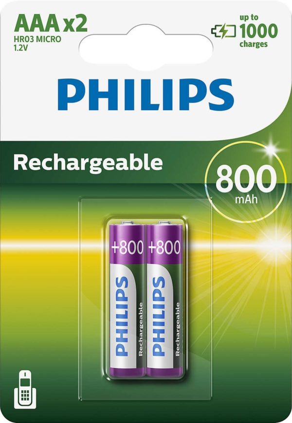 PILAS PHILIPS RECARGABLE R03B4A70 AAA 800MAH PACK2