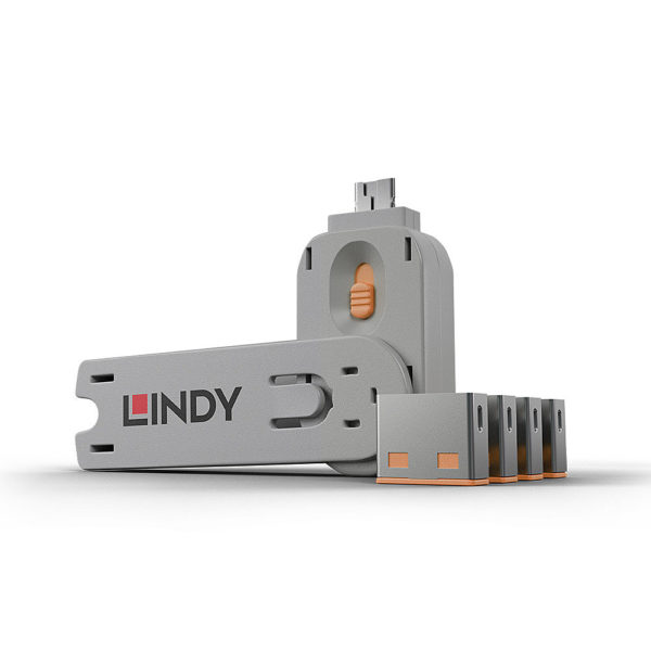 LINDY BLOQUEADOR DE PUERTOS USB-A, 4 PIEZAS, CON L