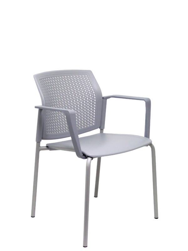 PACK 4 SILLAS SEGE PVC GRIS, CHASIS GRIS CON BRAZO