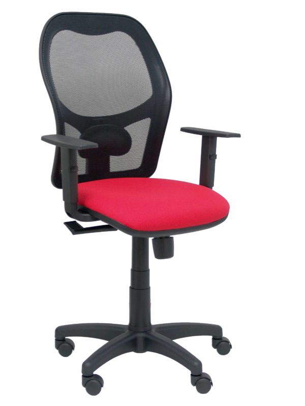 SILLA ALOCEN MALLA NEGRA ASIENTO BALI ROJO BRAZOS