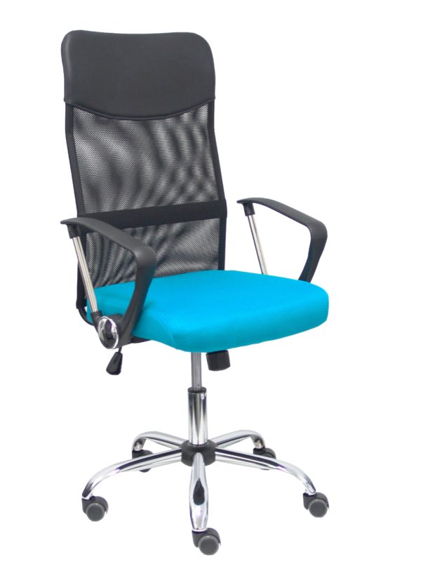 SILLA GONTAR RESPALDO MALLA NEGRO ASIENTO TURQUESA